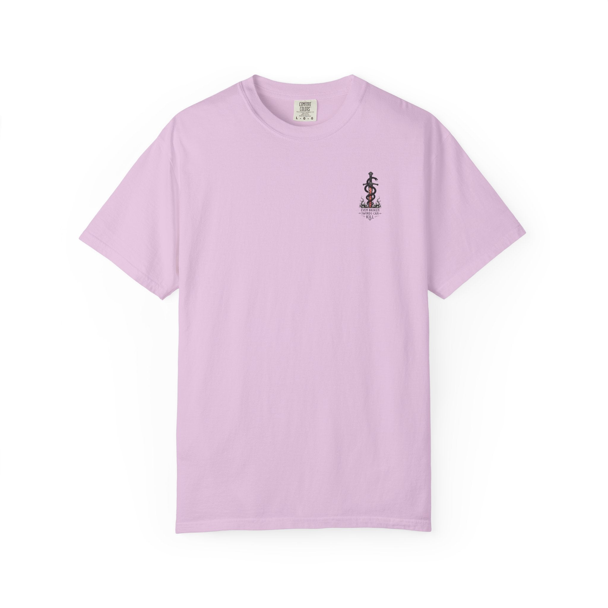 Graphic T-Shirt — 'Even Broken Swords Can Kill' Snake & Sword Back Print