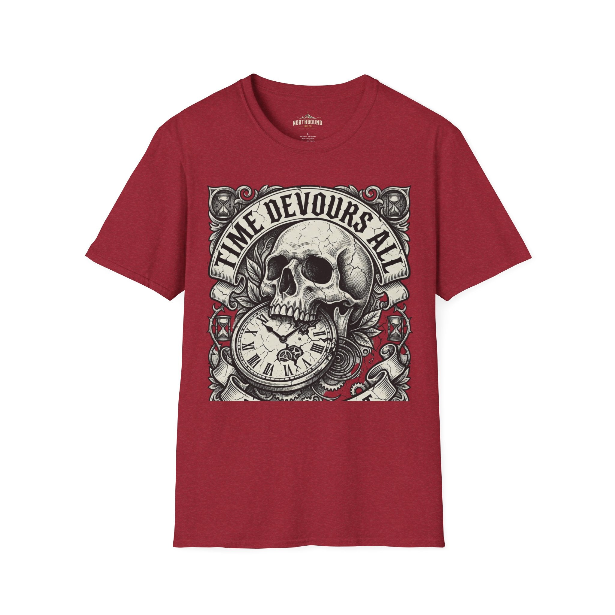Time Devours All Skull T-Shirt – Vintage Gothic Skull & Pocket Watch Tee