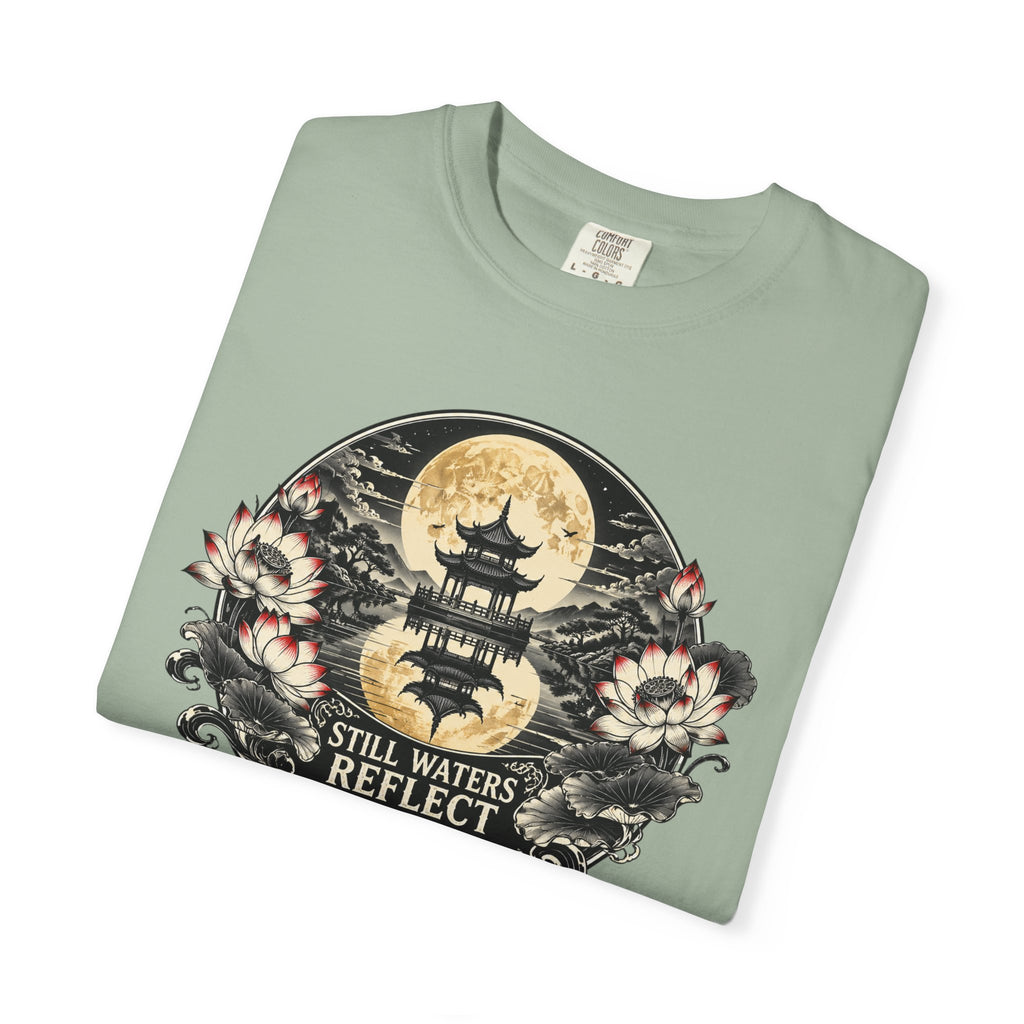 Still Waters Reflect the Moon T-Shirt — Zen Pagoda Moon Graphic Tee