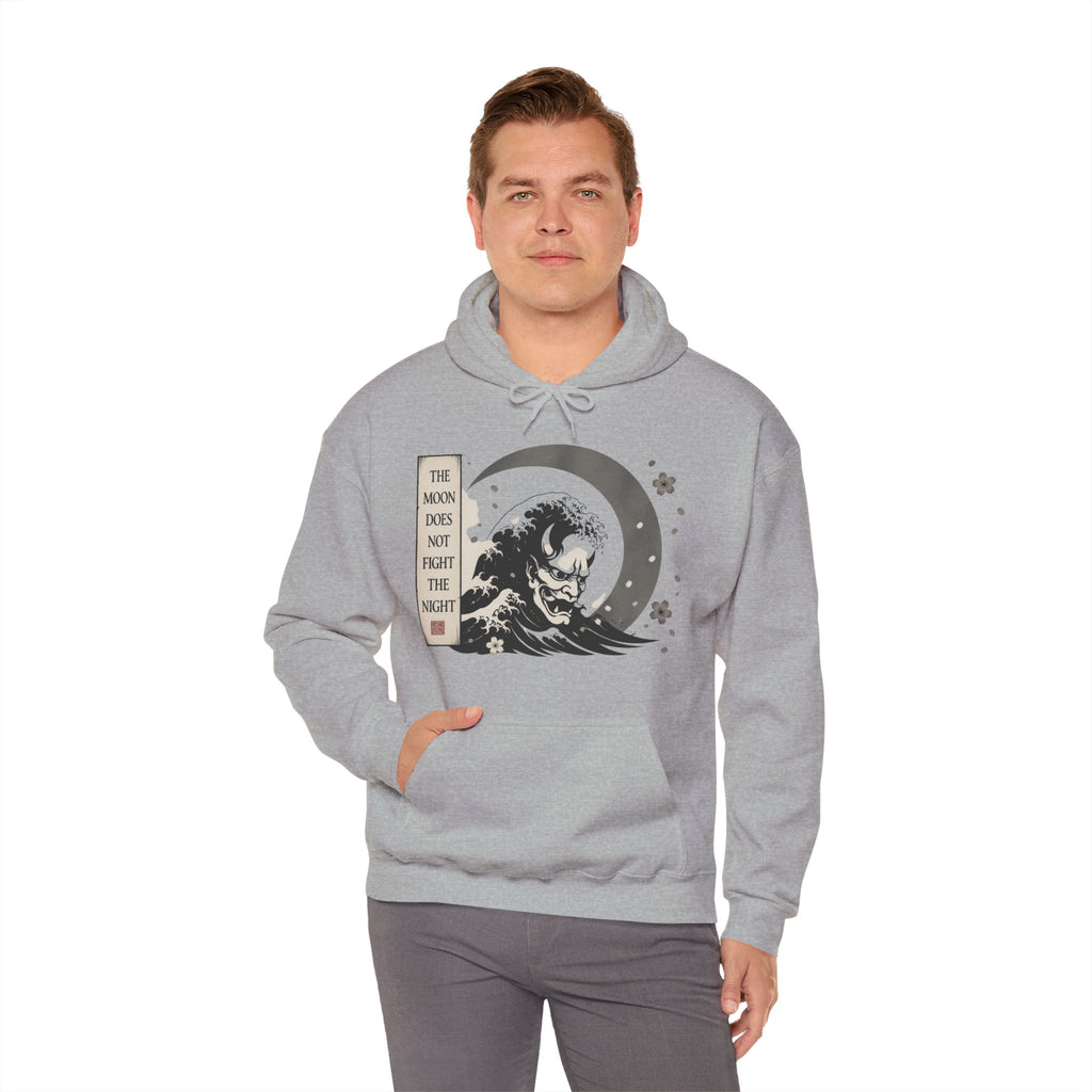 Moon Tide Wave Hoodie — "The Moon Does Not Fright the Night" Japanese Wave Graphic