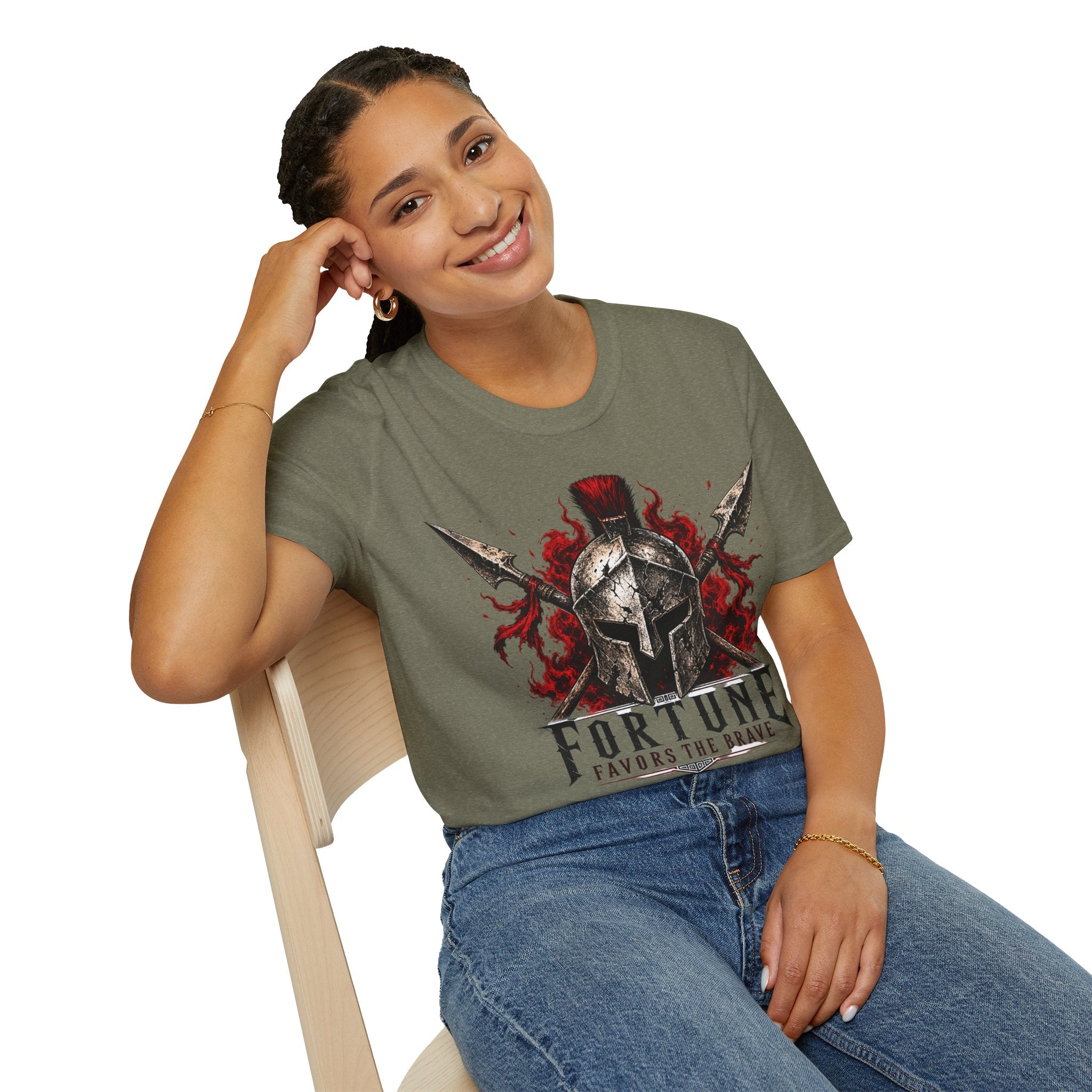 Warrior Helmet T-Shirt — "Fortune Favors the Brave" Spartan Helmet Graphic Tee