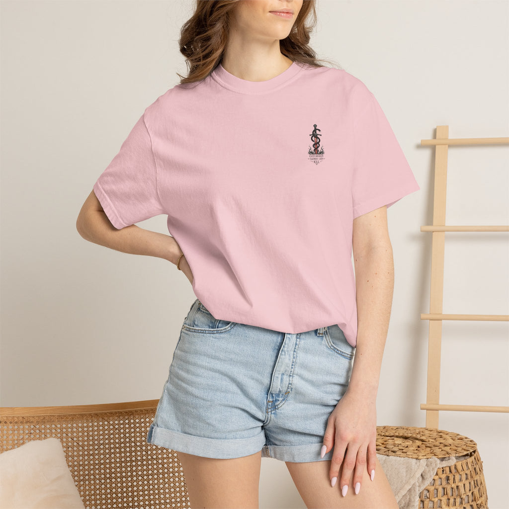 Graphic T-Shirt — 'Even Broken Swords Can Kill' Snake & Sword Back Print