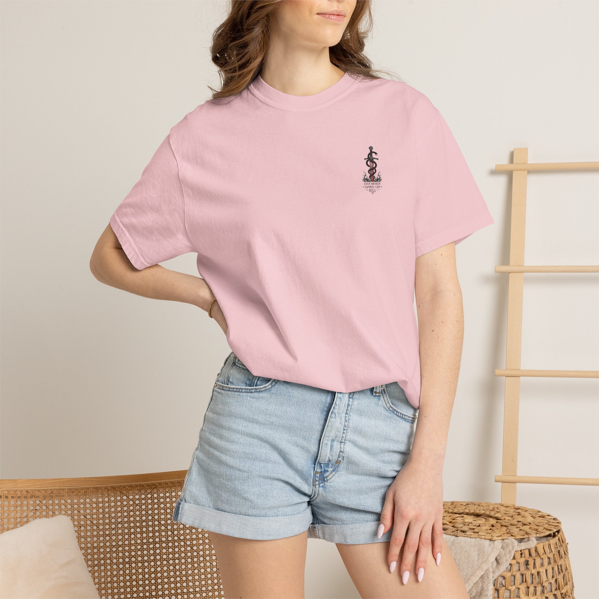 Graphic T-Shirt — 'Even Broken Swords Can Kill' Snake & Sword Back Print