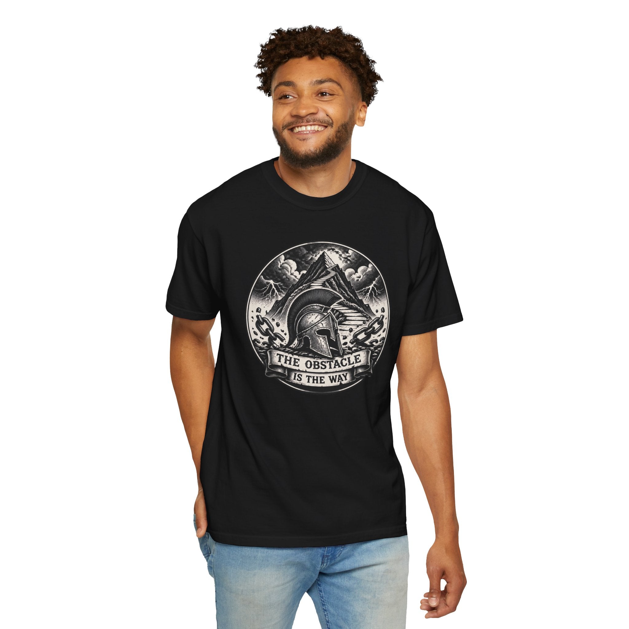 Spartan Helmet T‑Shirt — "The Obstacle Is The Way" Motivational Tee