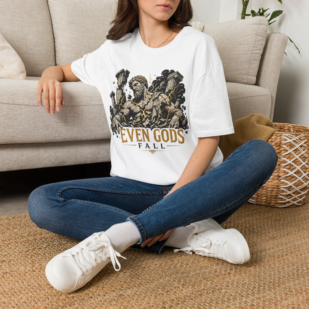 Graphic Tee — "Even Gods Fall" Statue Collapse T-Shirt