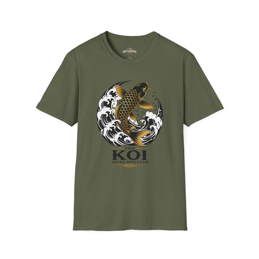 Koi Fish T-Shirt — Black & Gold Japanese Wave Graphic