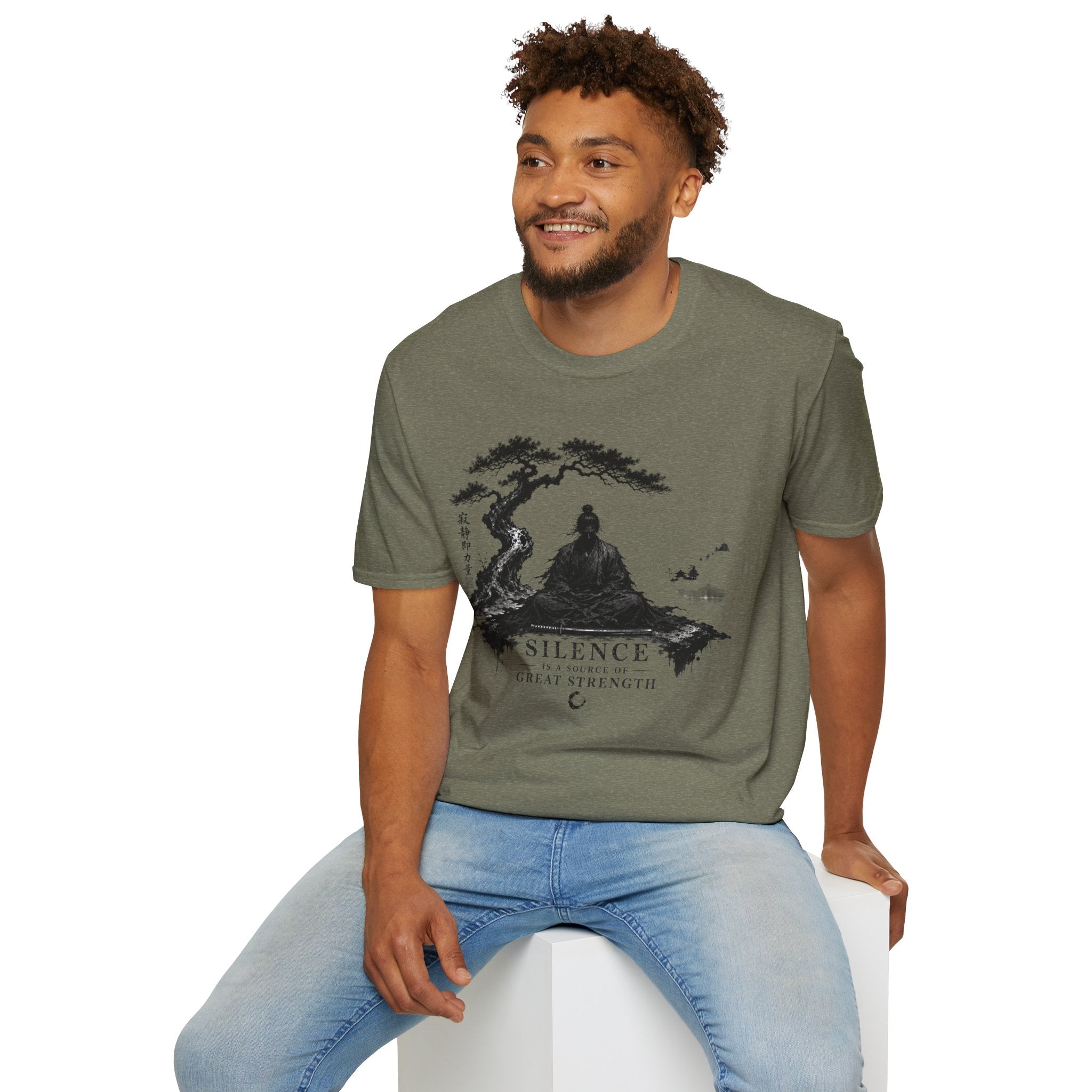 Meditation Zen T-Shirt — 'Silence Is Great Strength' Minimal Bonsai Buddha Tee