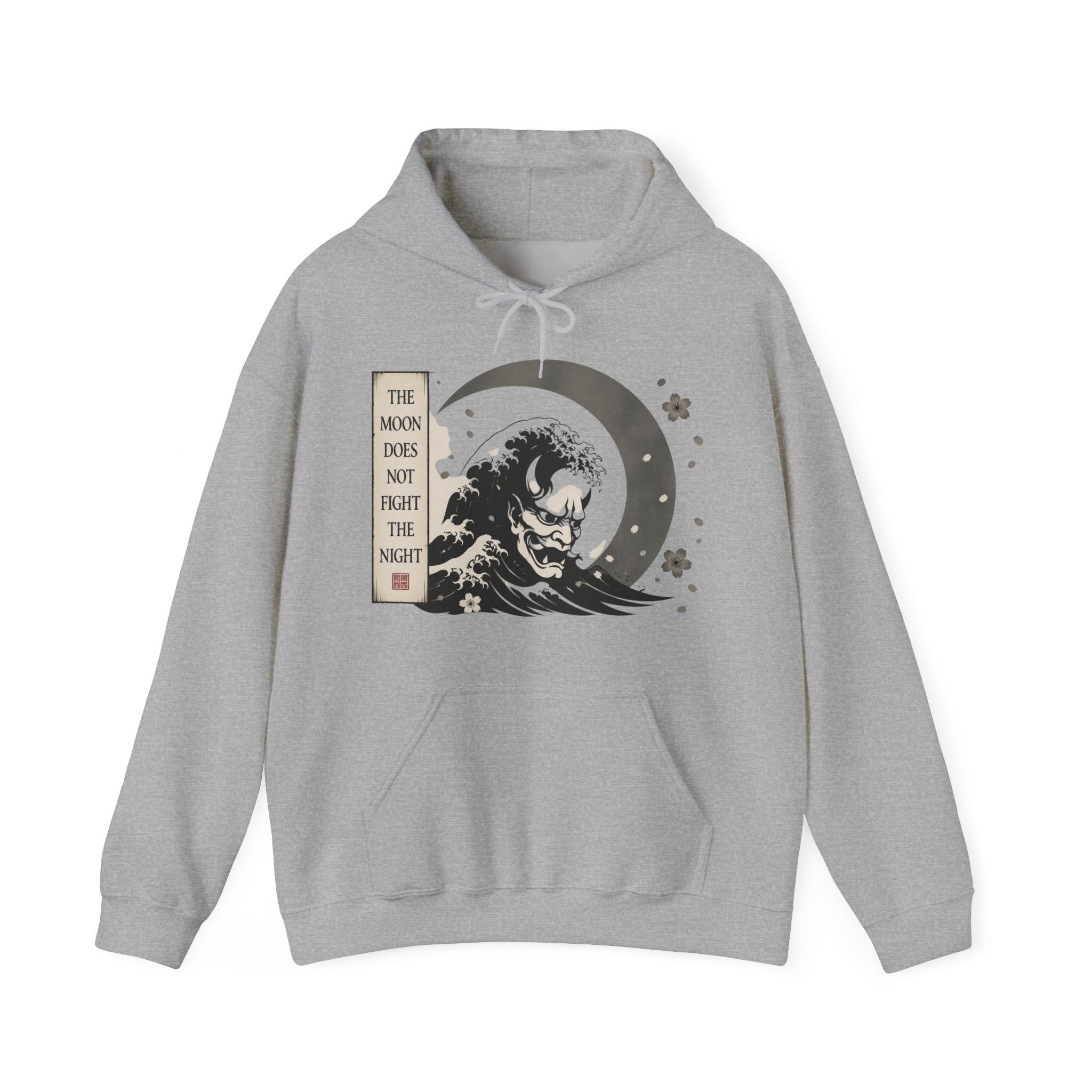 Moon Tide Wave Hoodie — "The Moon Does Not Fright the Night" Japanese Wave Graphic