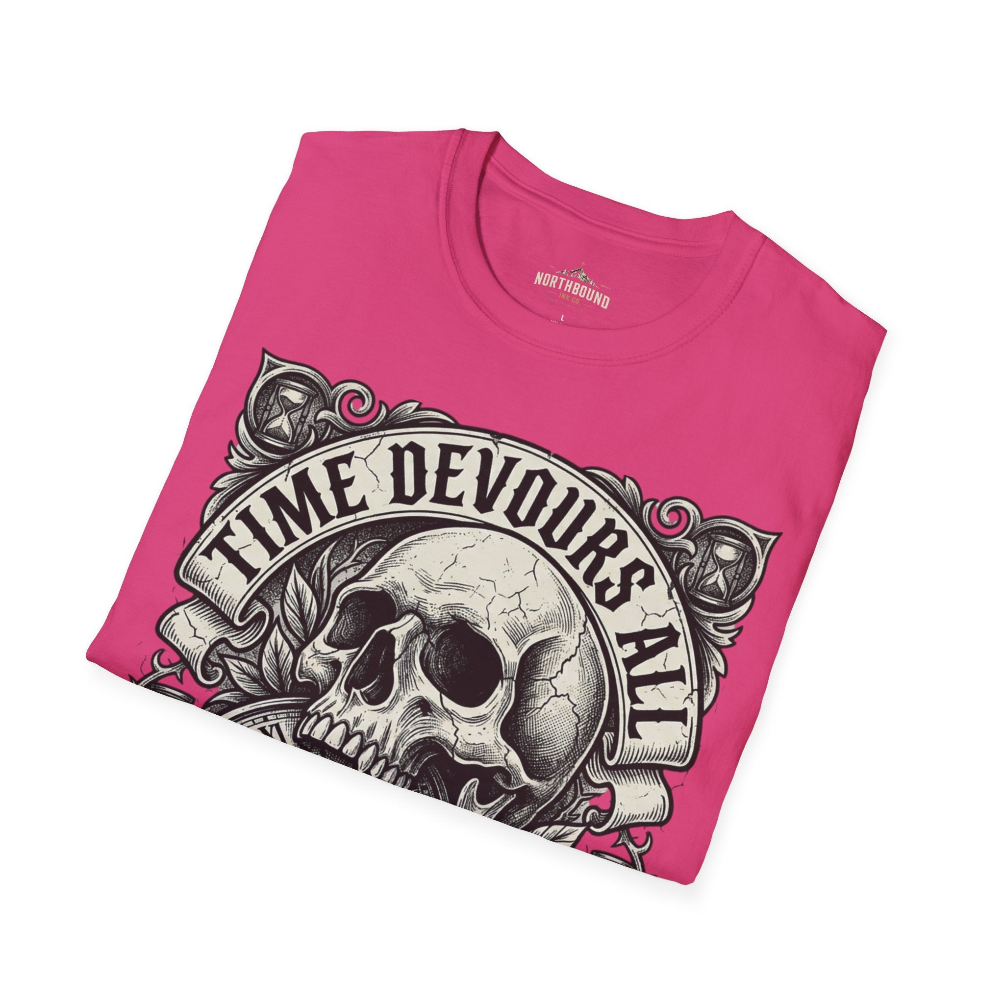 Time Devours All Skull T-Shirt – Vintage Gothic Skull & Pocket Watch Tee