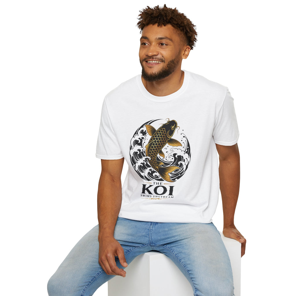 Koi Fish T-Shirt — Black & Gold Japanese Wave Graphic