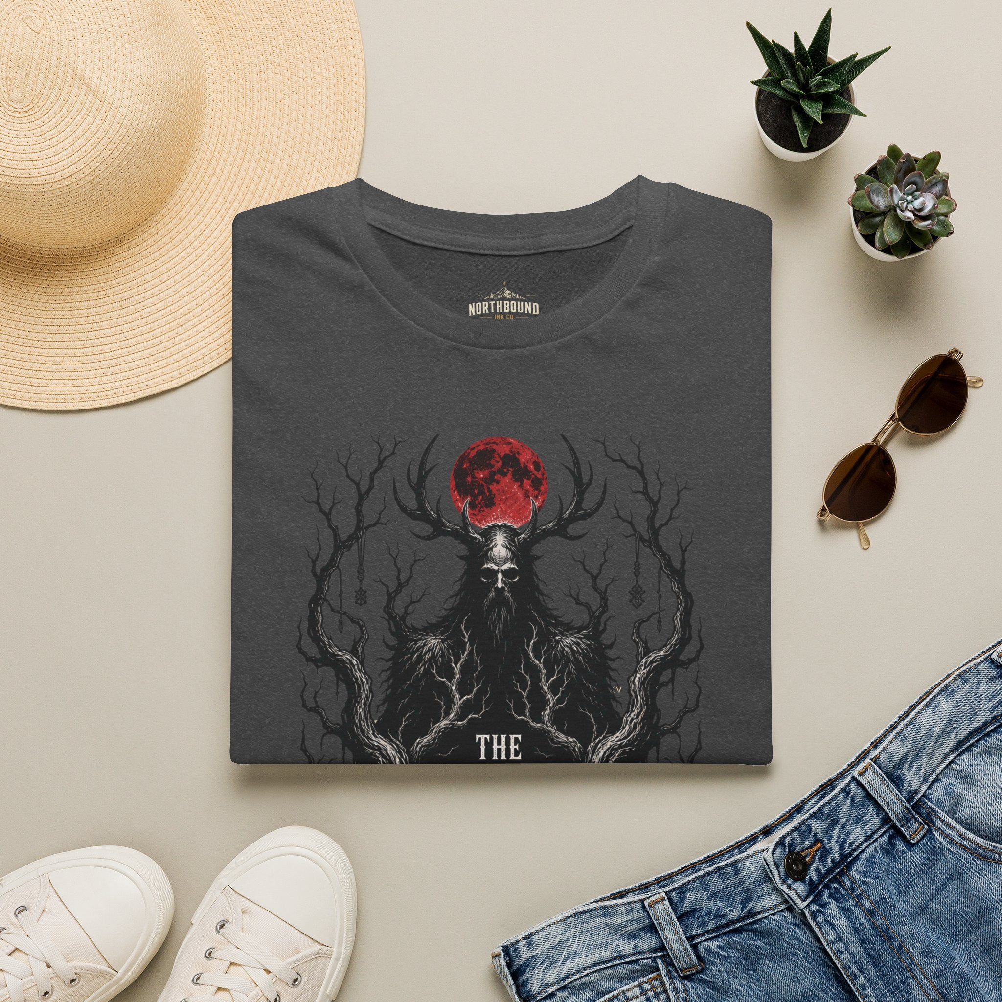 Forest Watcher T-Shirt — 'The Forest Watches' Red Moon Deer Spirit Tee