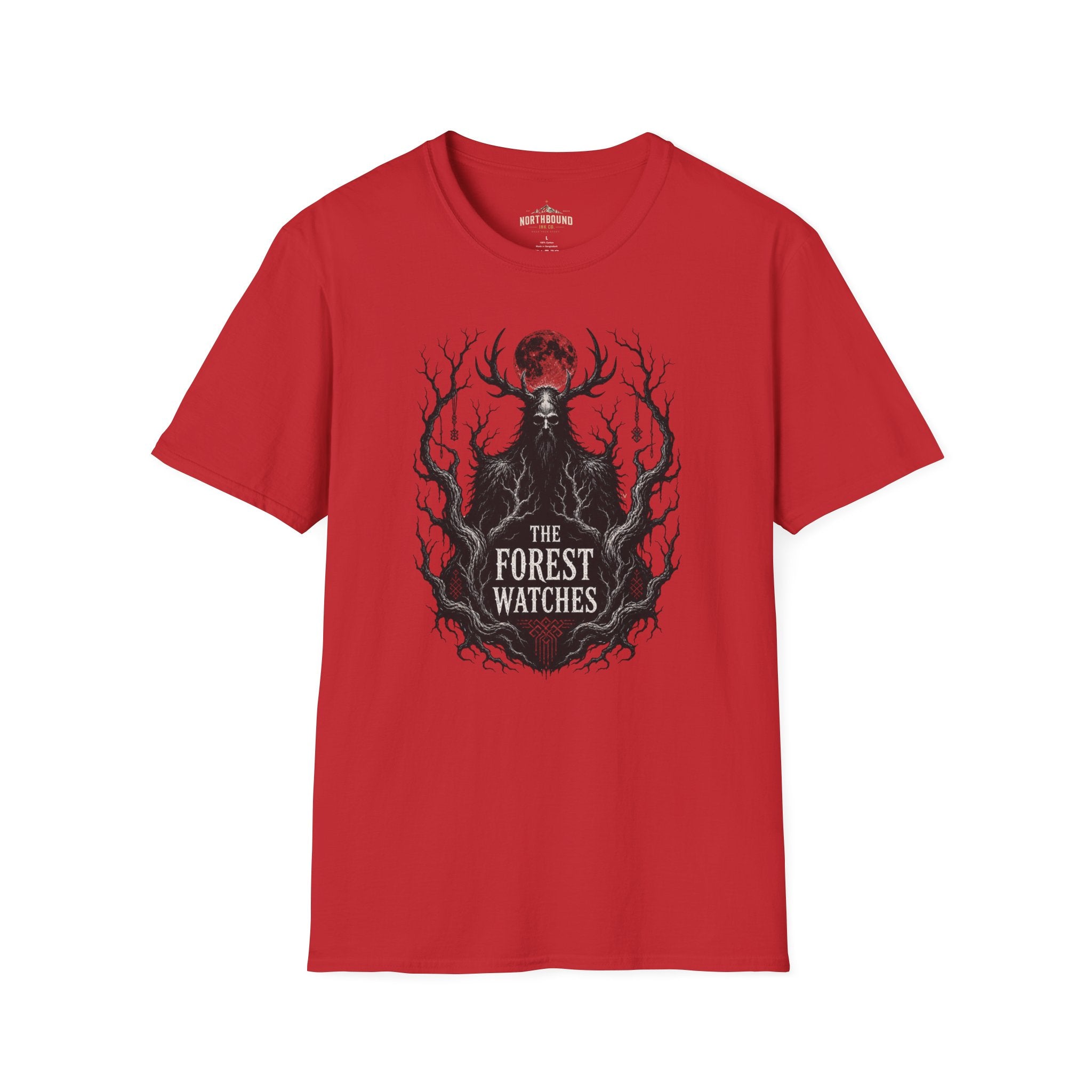 Forest Watcher T-Shirt — 'The Forest Watches' Red Moon Deer Spirit Tee
