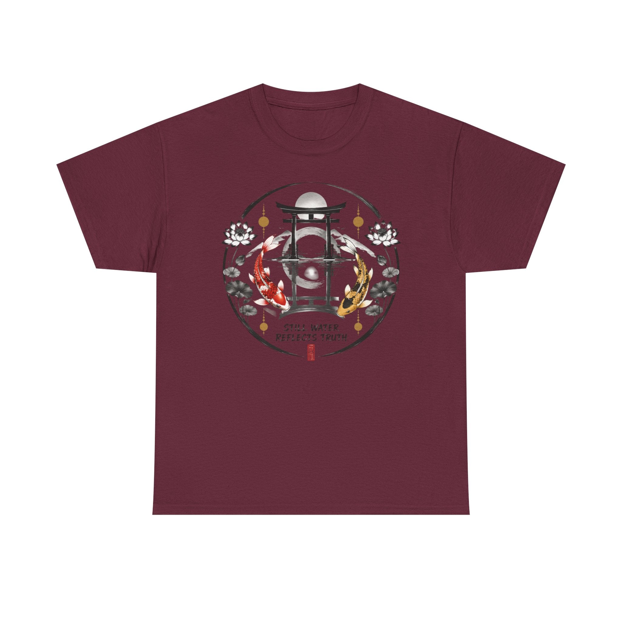 Koi Pond Tee — 'Still Water Reflects Truth' Japanese Torii Graphic T-Shirt