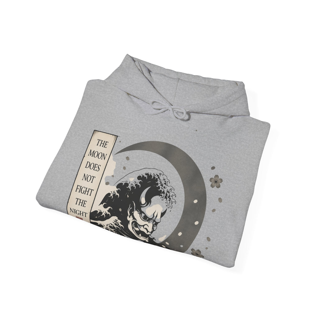 Moon Tide Wave Hoodie — "The Moon Does Not Fright the Night" Japanese Wave Graphic